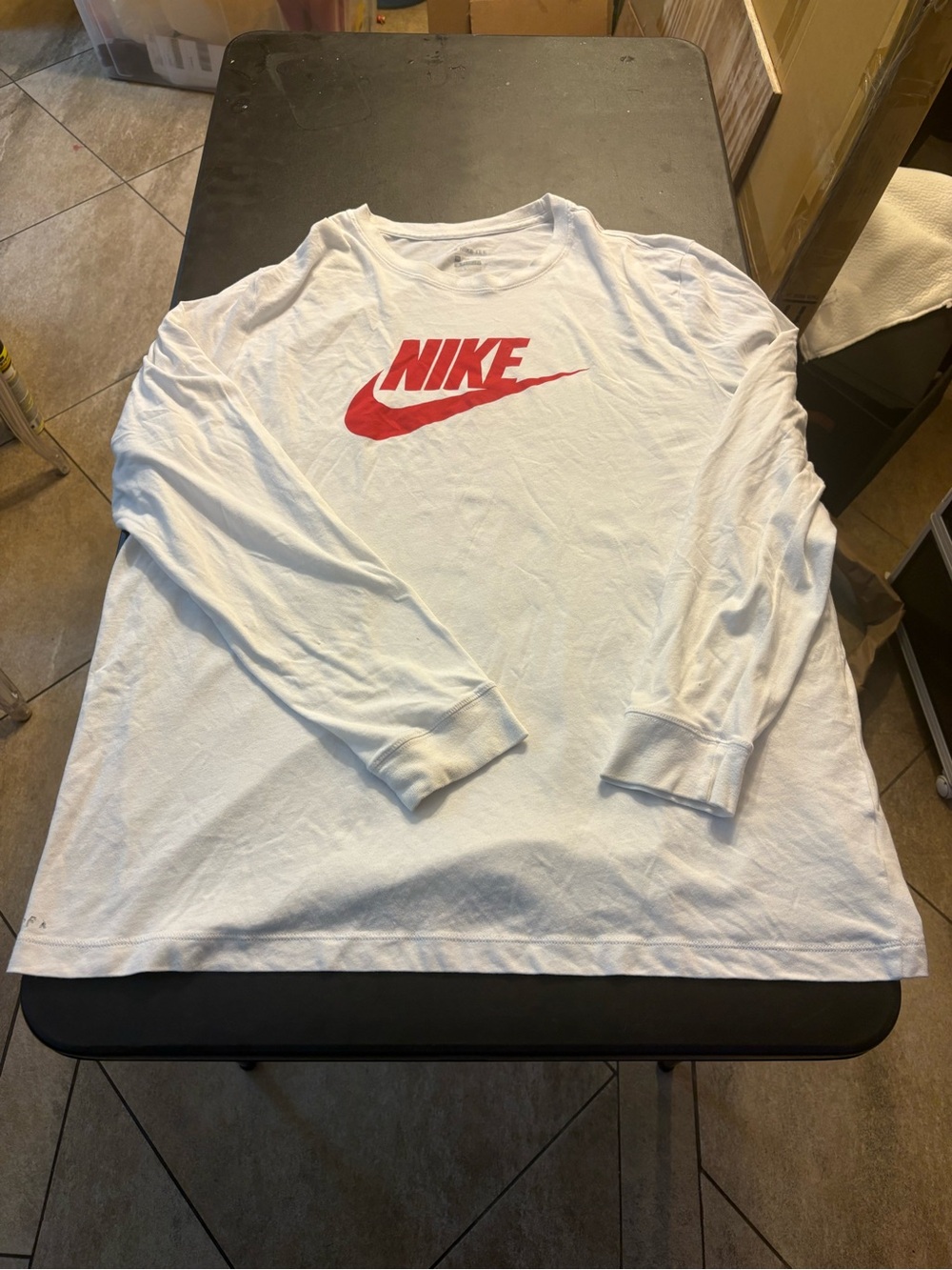 Nike White Long-Sleeve Shirt with Red Logo